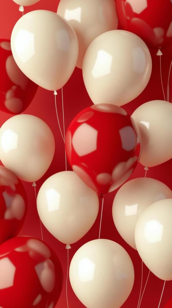 Colorful red and white balloons floating together for celebration in a festive setting photo