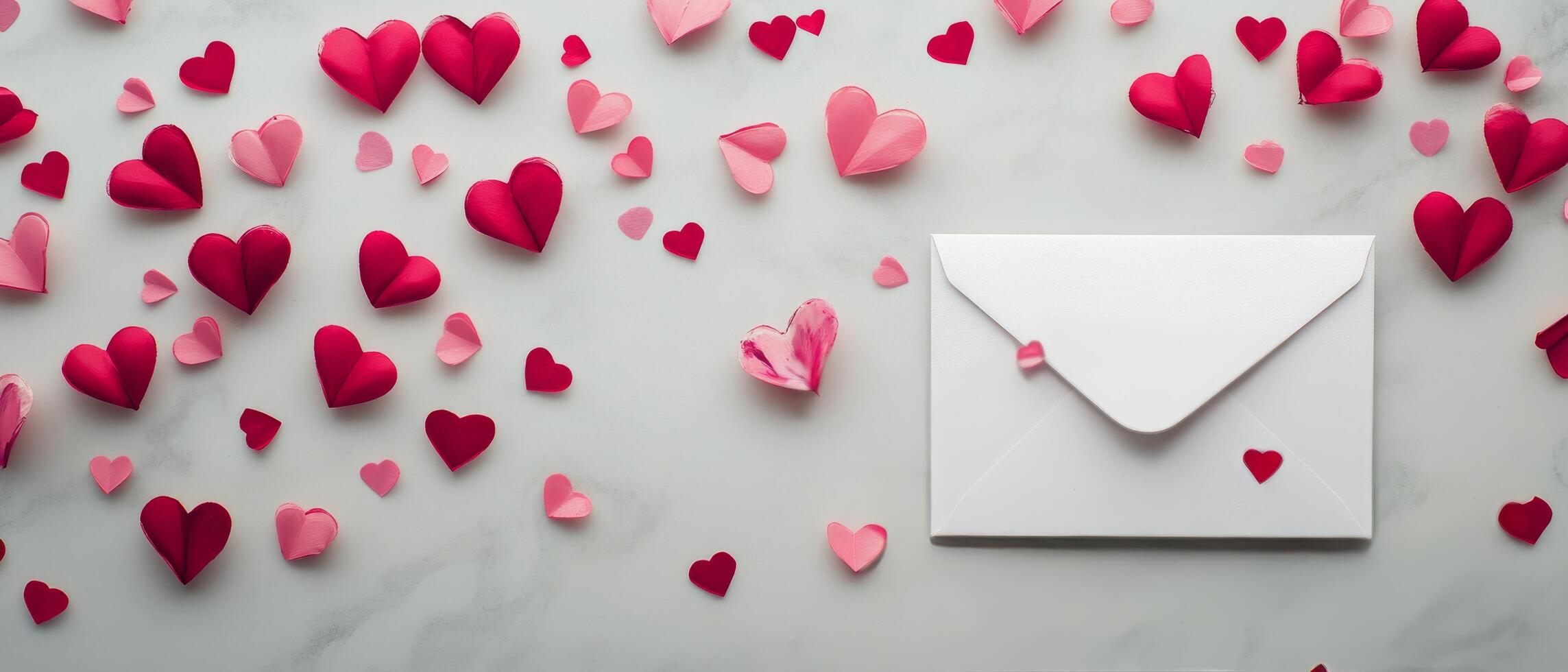 Romantic setting with an envelope surrounded by red hearts for a special occasion photo
