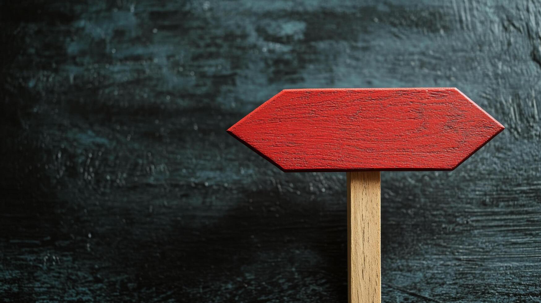 Empty red wooden sign on a dark textured surface ready for messages or directions photo