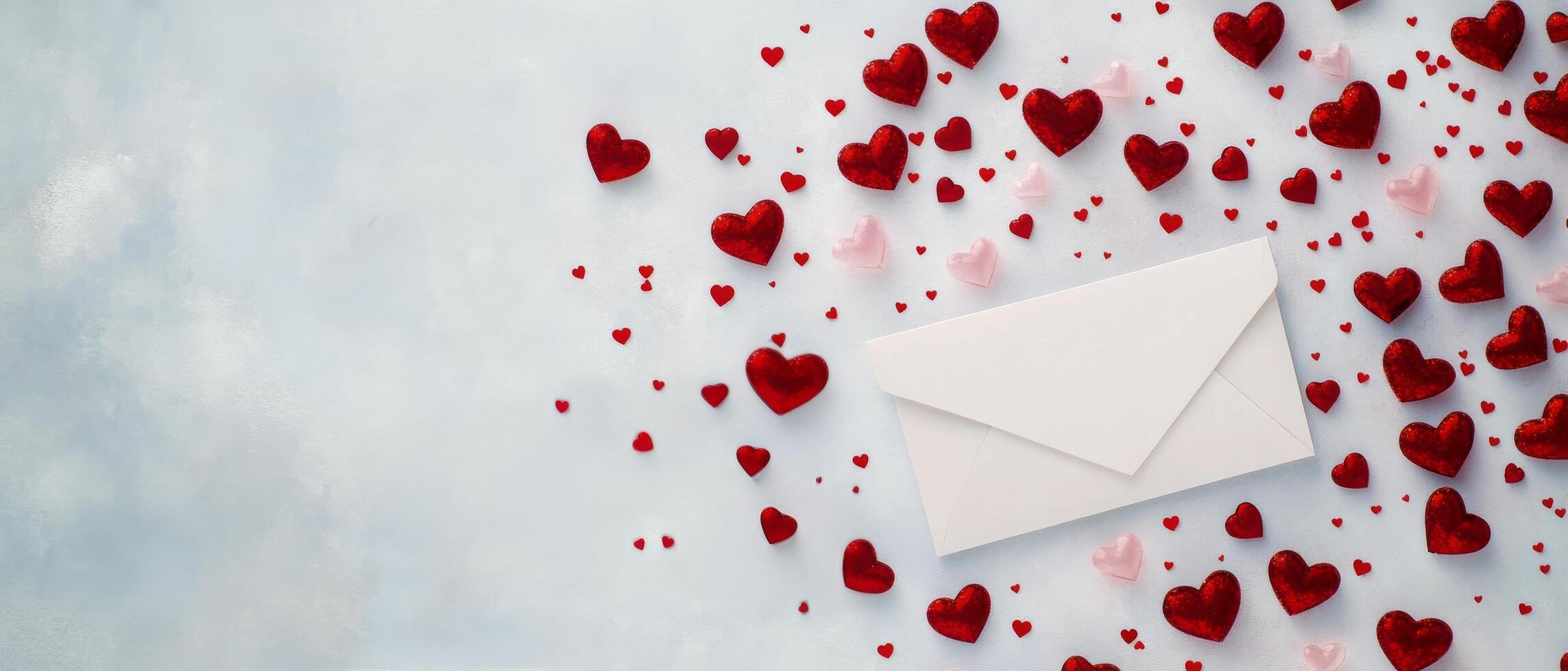 Romantic setting with an envelope surrounded by red hearts for a special occasion photo