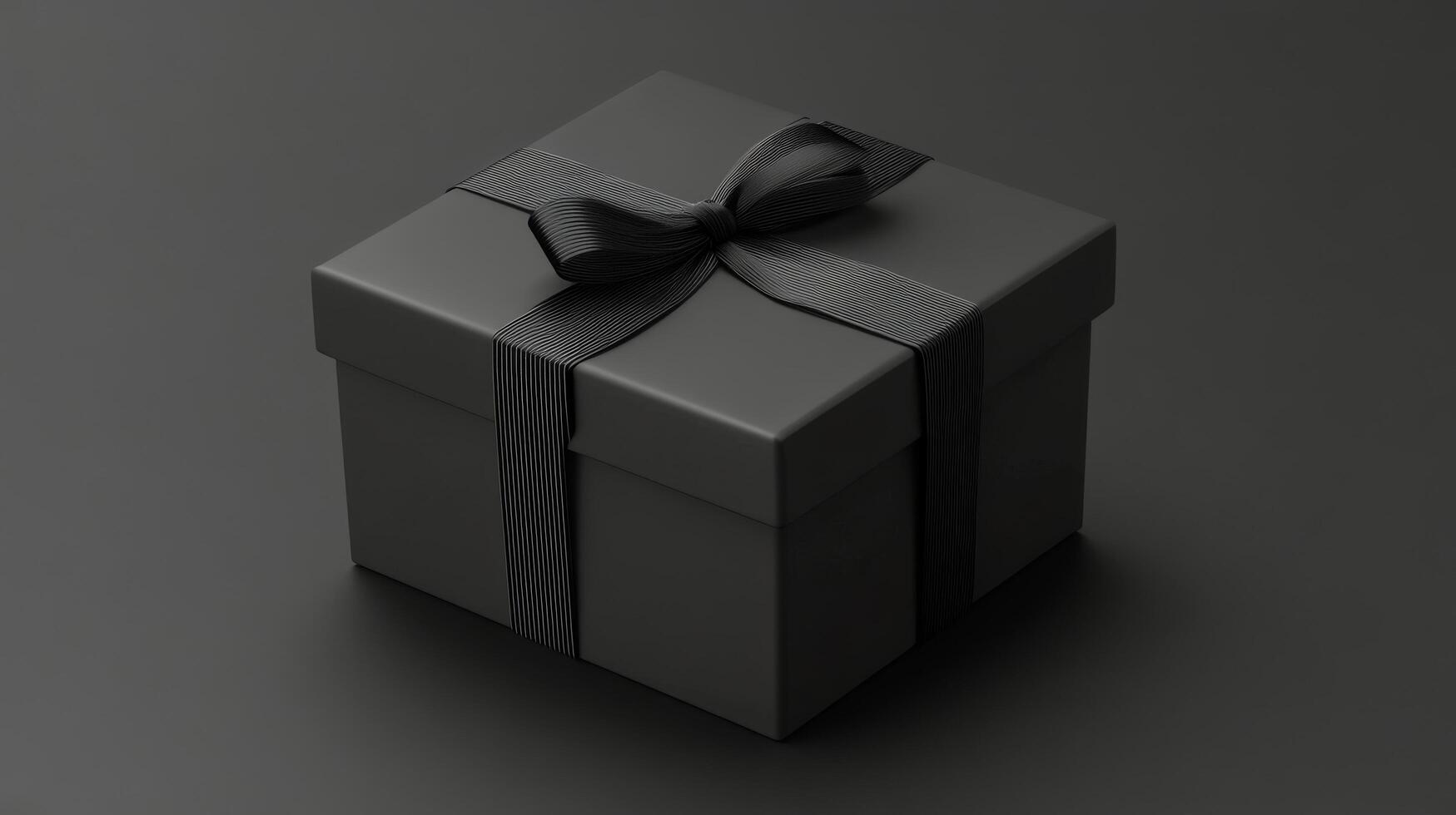 Elegant black gift box with ribbon displayed on a dark background photo