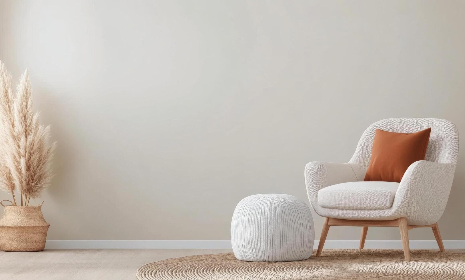Elegant interior with a modern chair and decorative elements in a minimalist setting photo