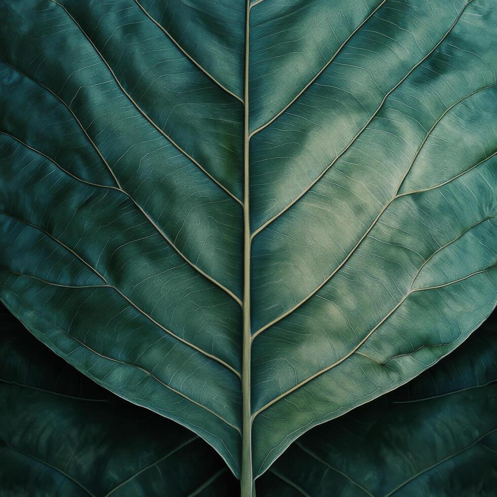 Close view of a detailed green leaf showcasing intricate textures of nature photo
