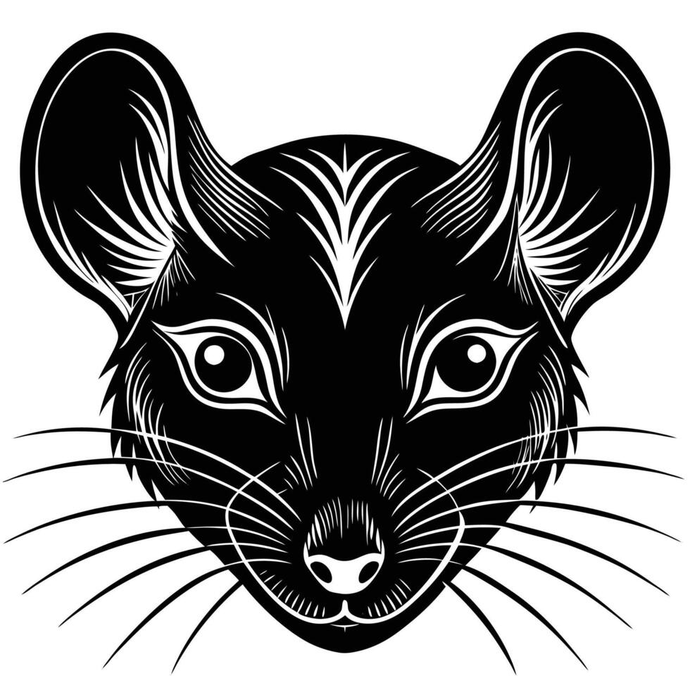 a black and white illustration of a rat's head vector