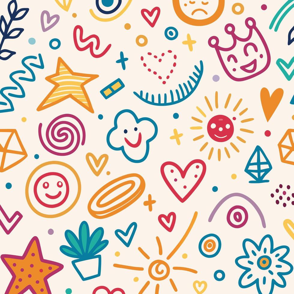 a colorful doodle pattern with various objects vector