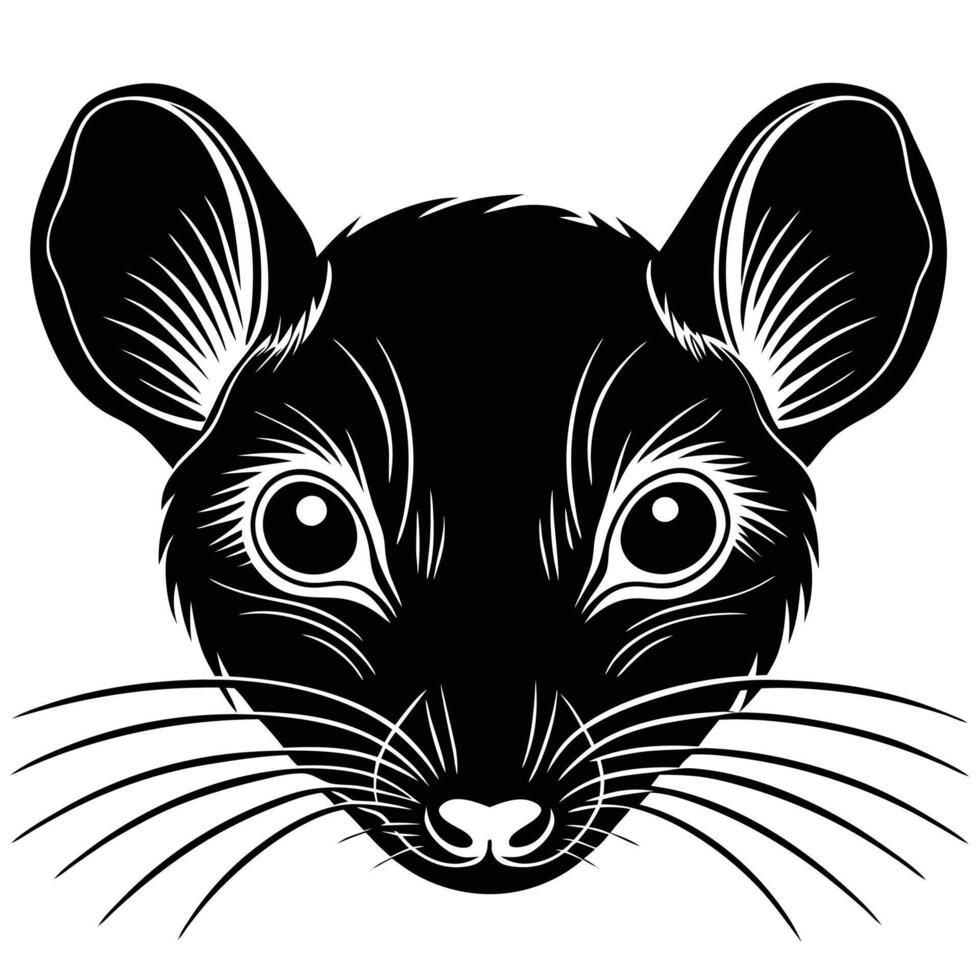 a black and white illustration of a mouse's head vector