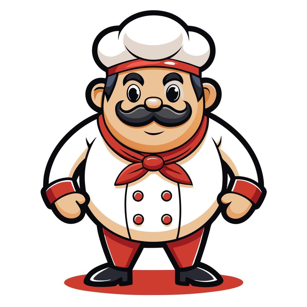 cartoon chef with mustache and red hat vector