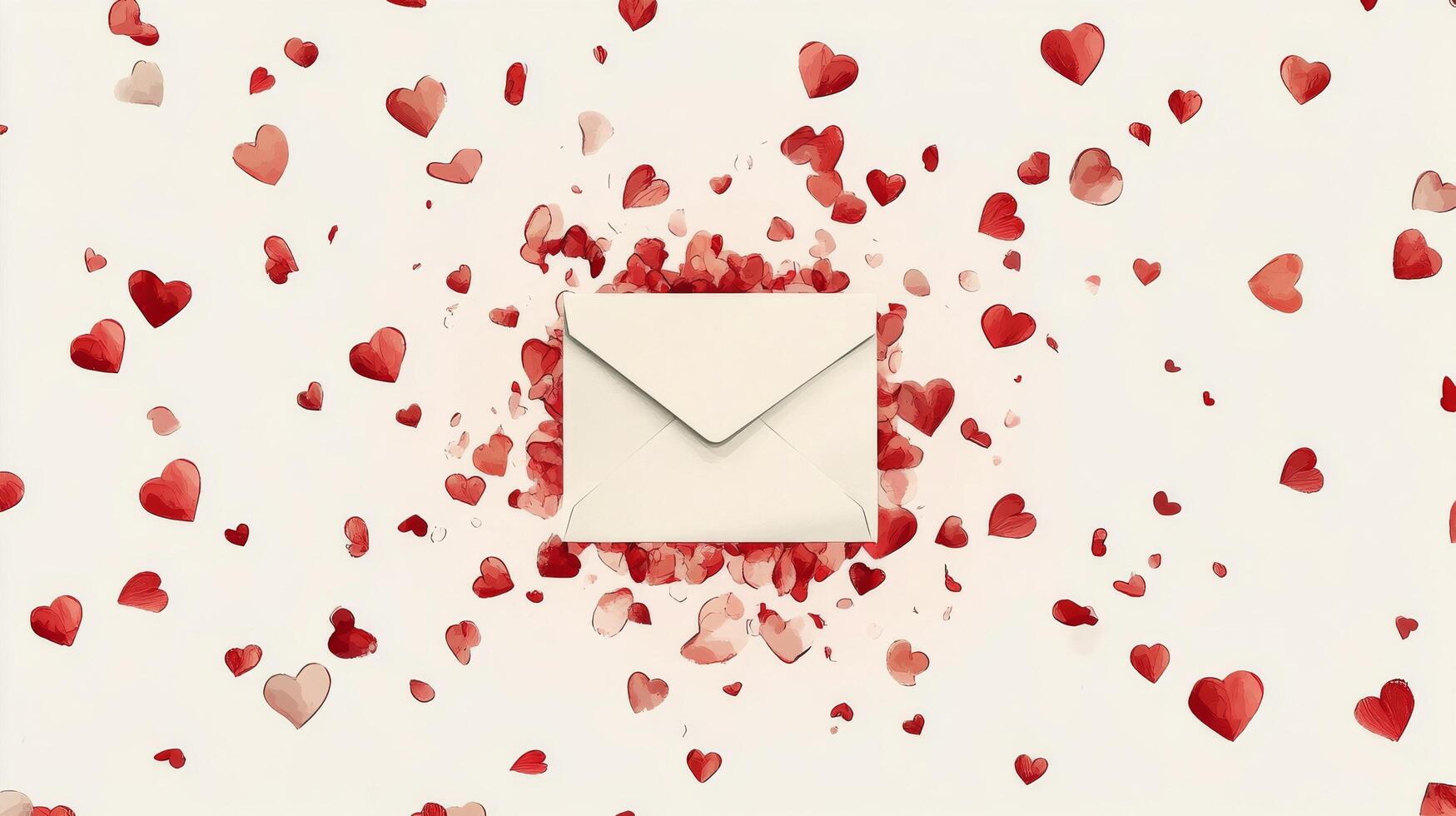 Colorful hearts surround a letter with a heart shaped seal floating against a light background photo