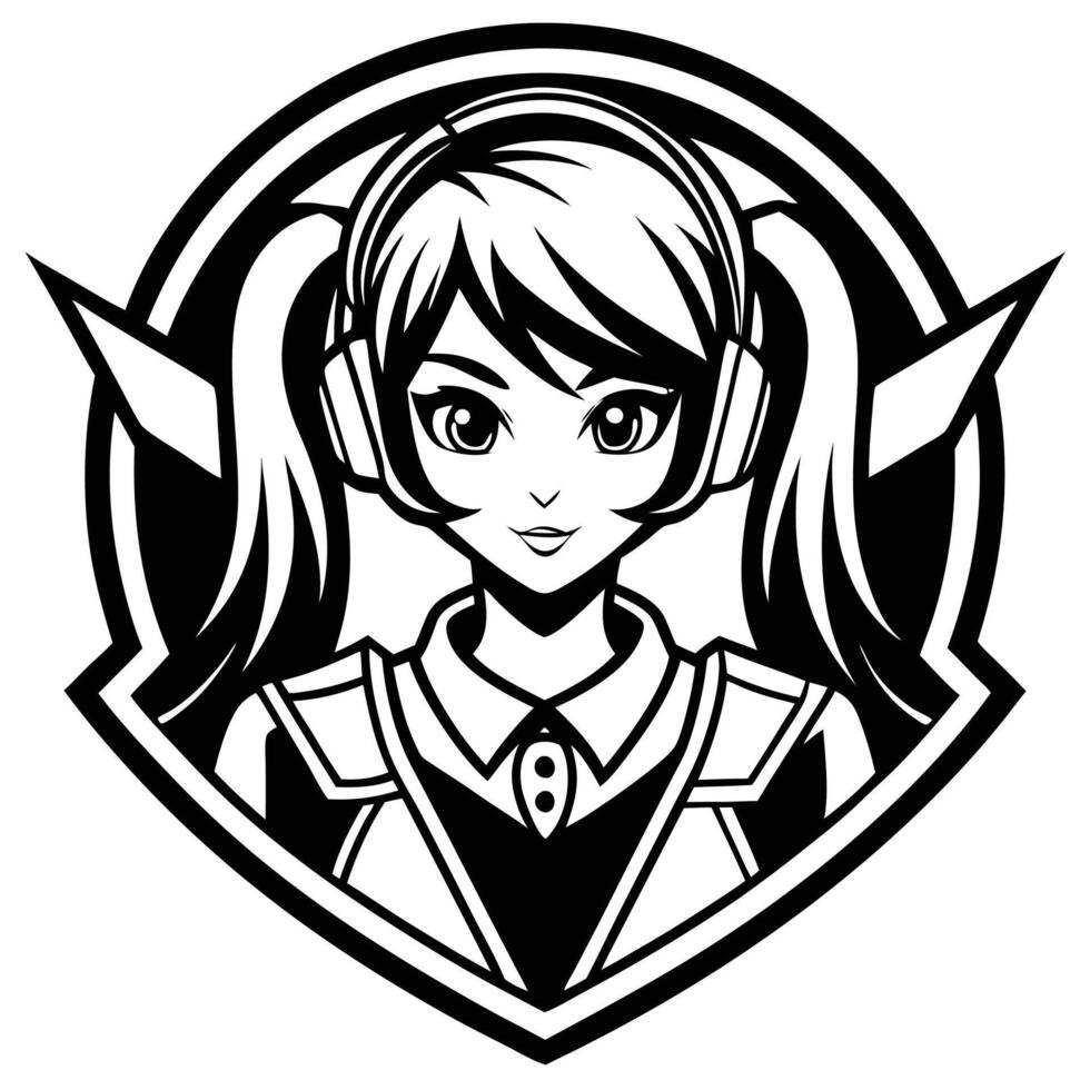 a girl with headphones on her head in a logo vector
