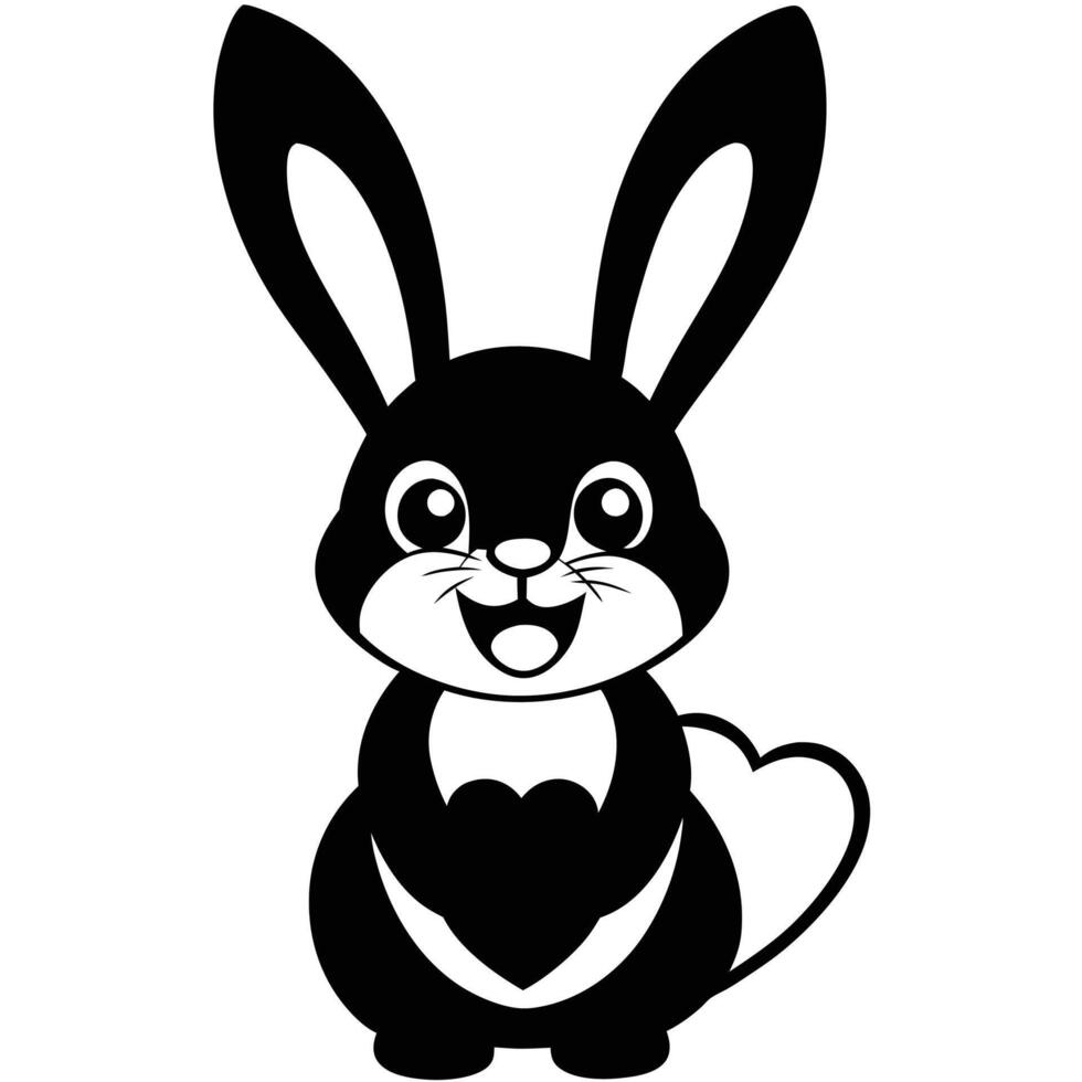 a black and white bunny with a heart on its chest vector