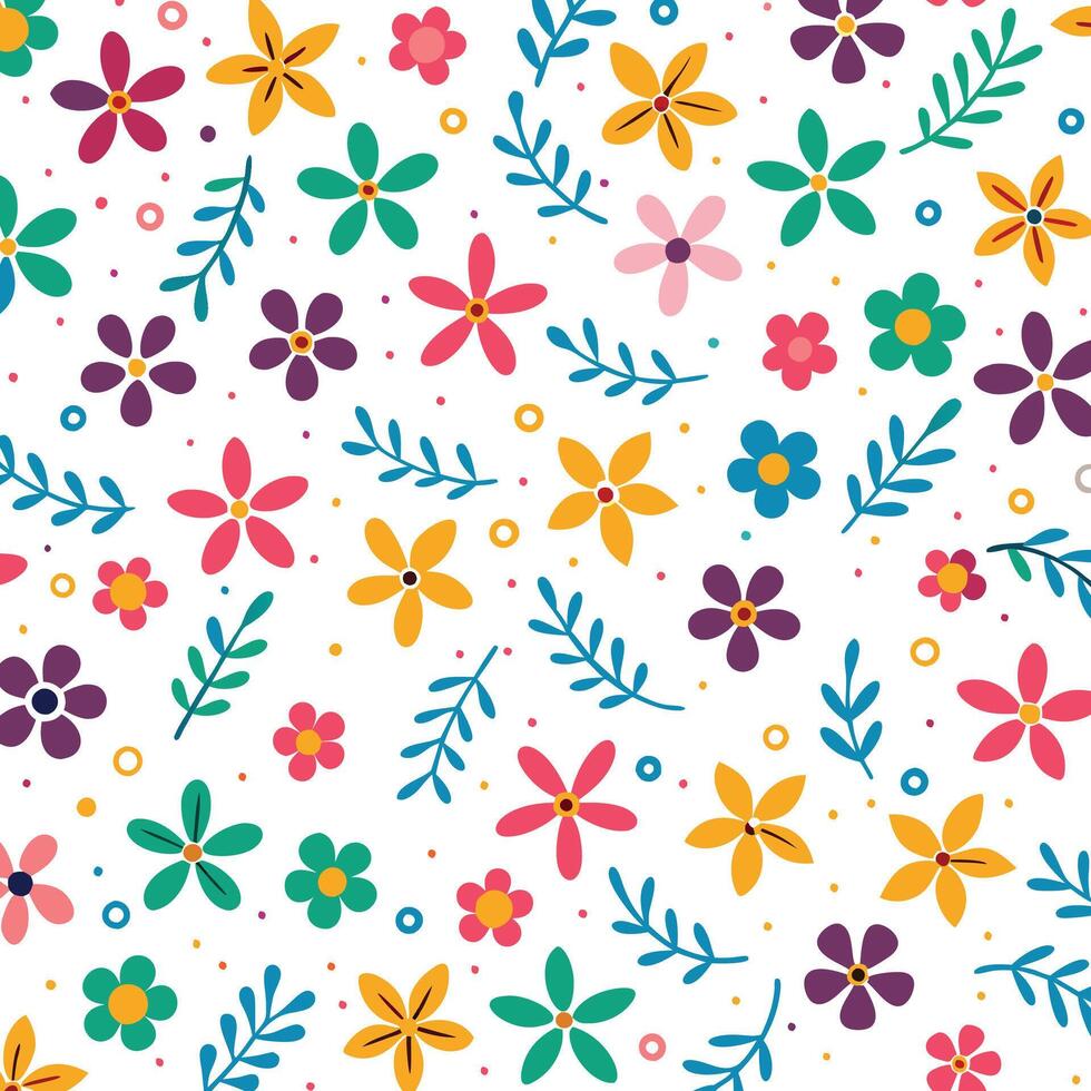 floral seamless pattern with colorful flowers and leaves vector