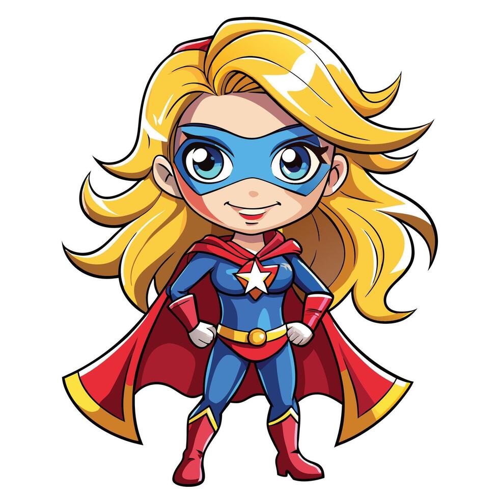 cartoon girl in superhero costume vector