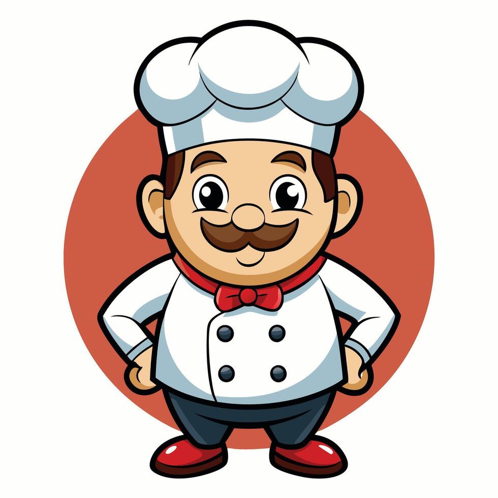 cartoon chef with mustache and red tie standing with arms crossed vector