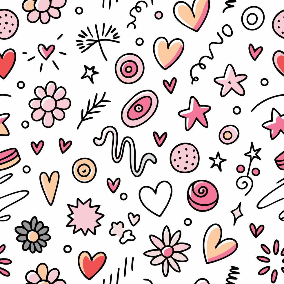 seamless pattern with hearts, stars and other shapes vector