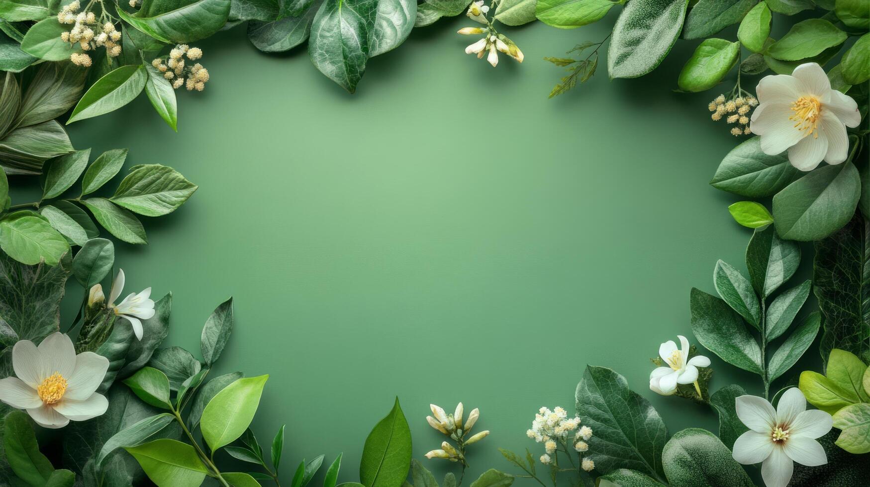 Green background with flowers and leaves photo