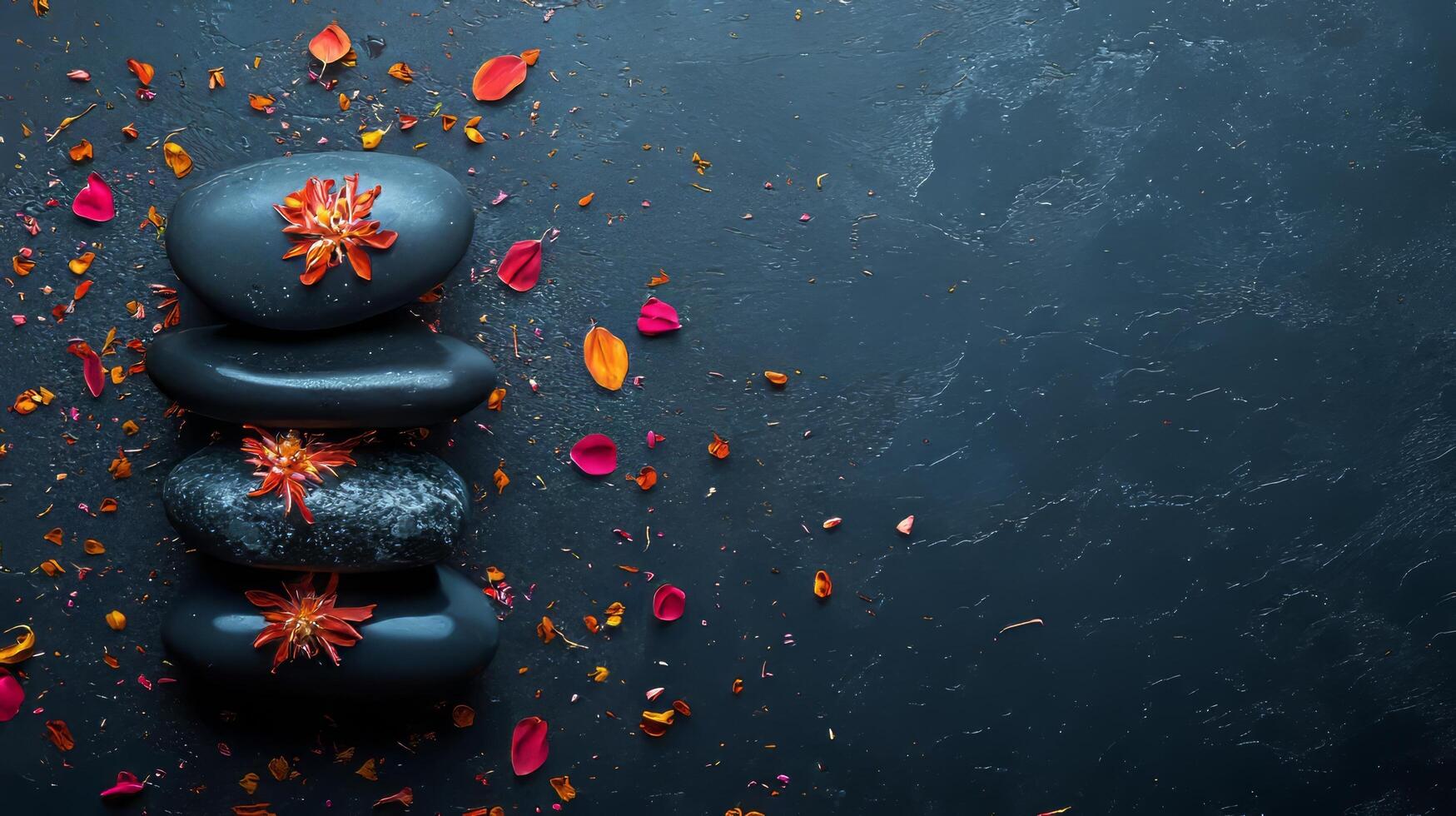 Spa stones with flowers on a dark background photo