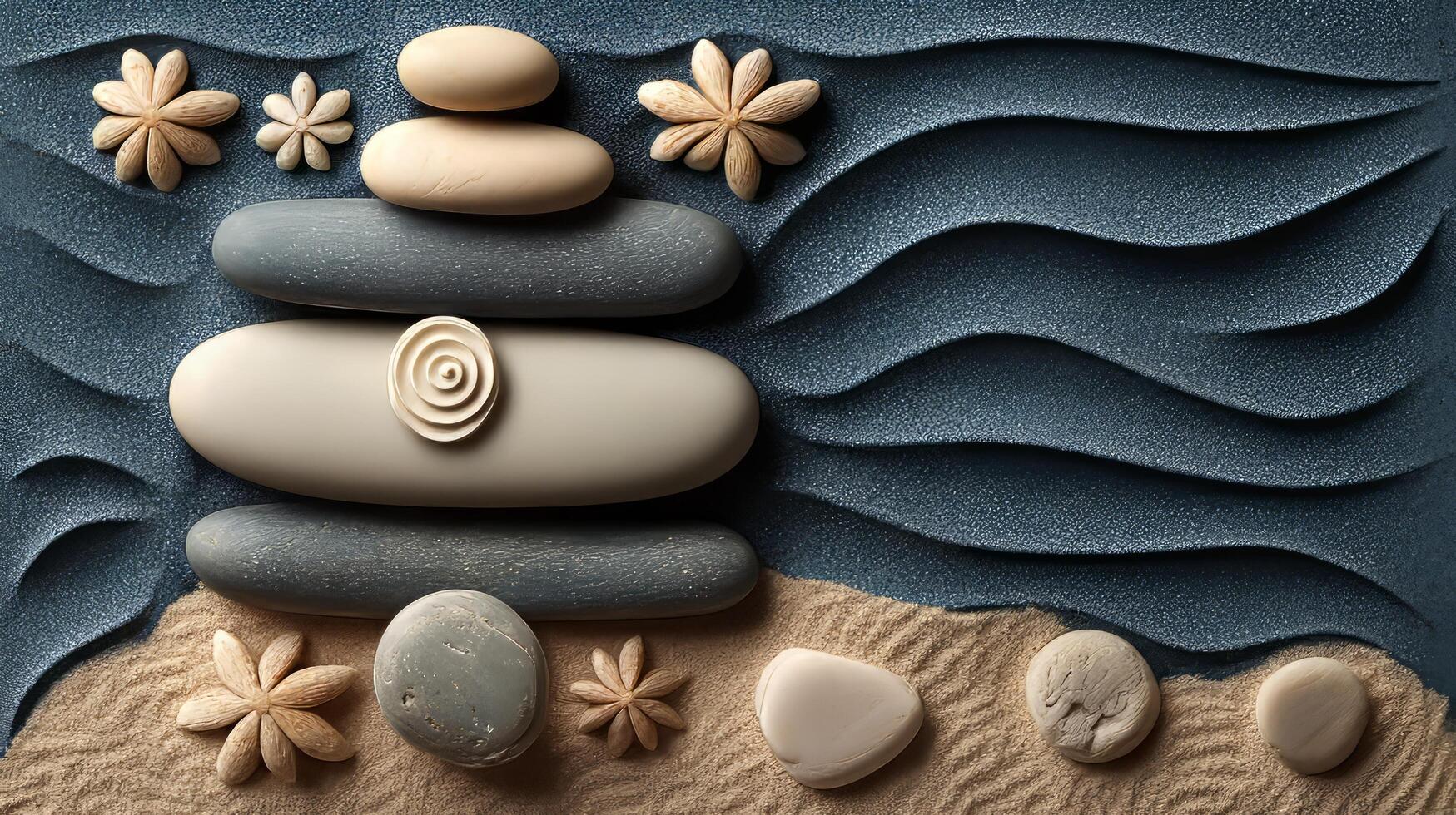 A pile of stones and shells on a beach photo