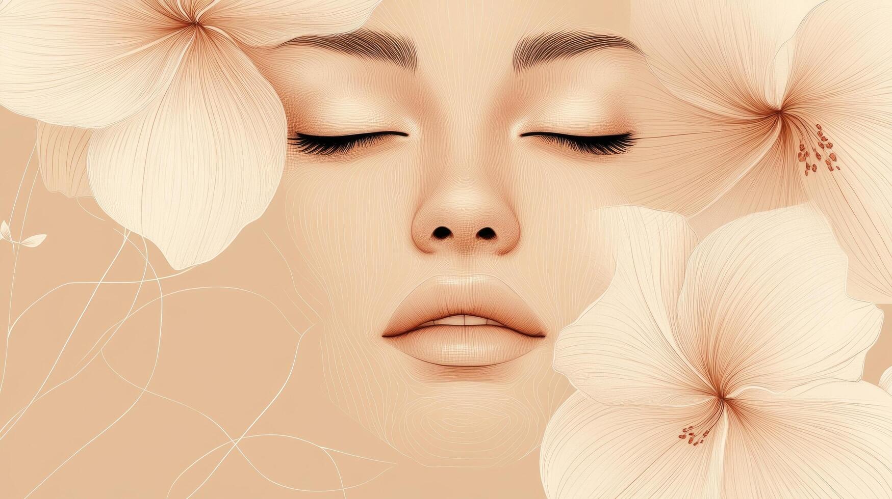 Beautiful woman with flowers on her face photo