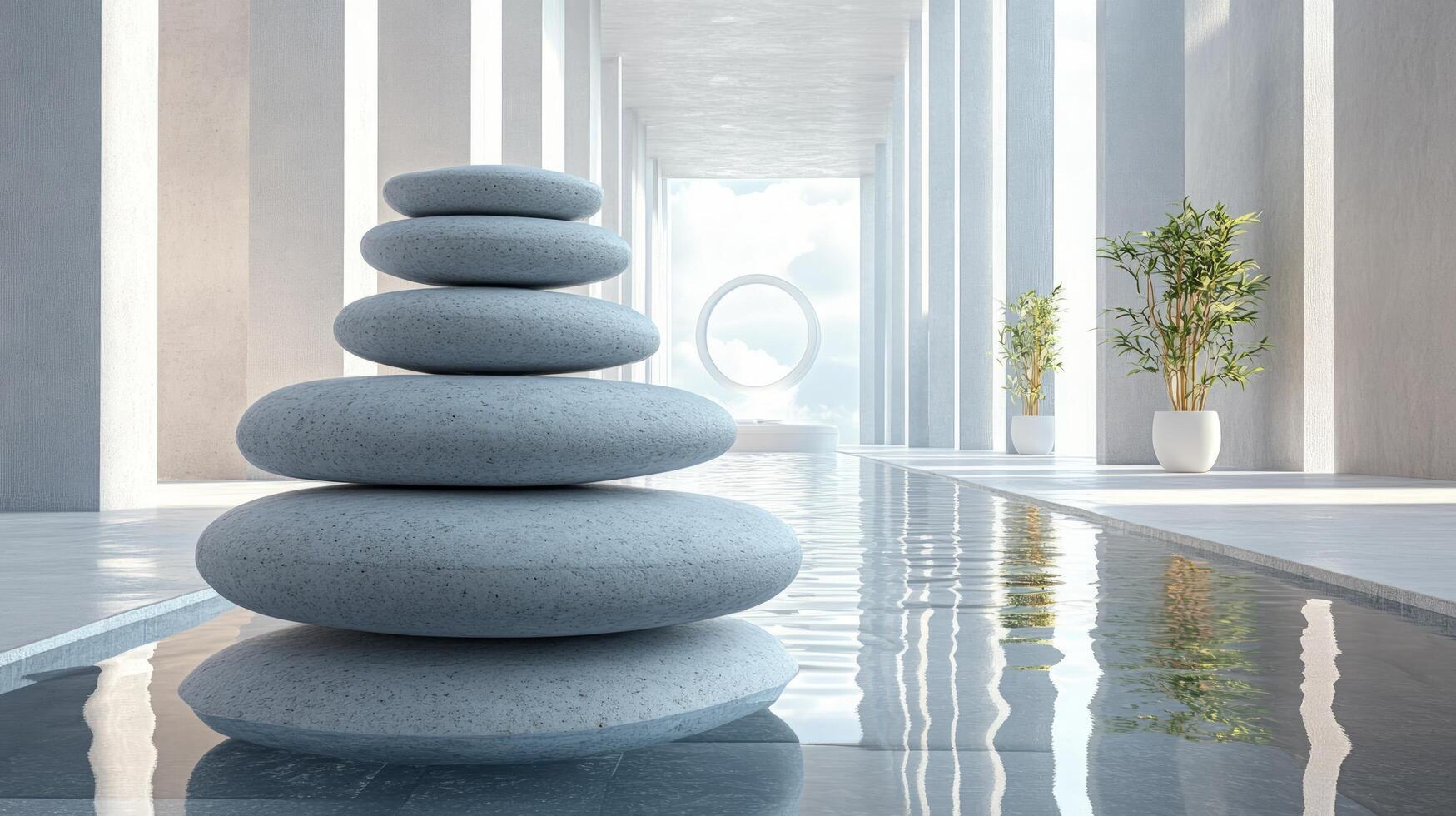 A stack of stones in a pool with water photo