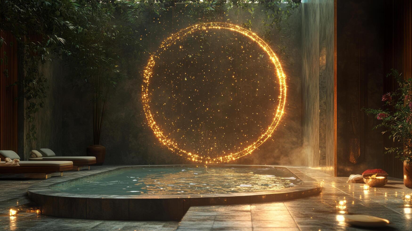 A pool with a circular light in the middle photo