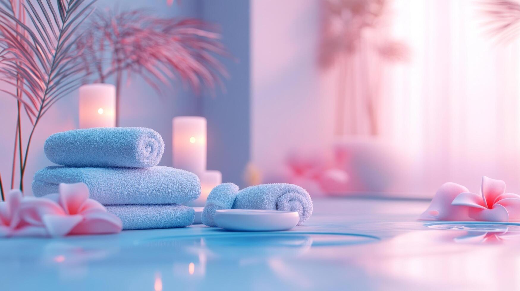 Spa scene with candles and towels on a table photo