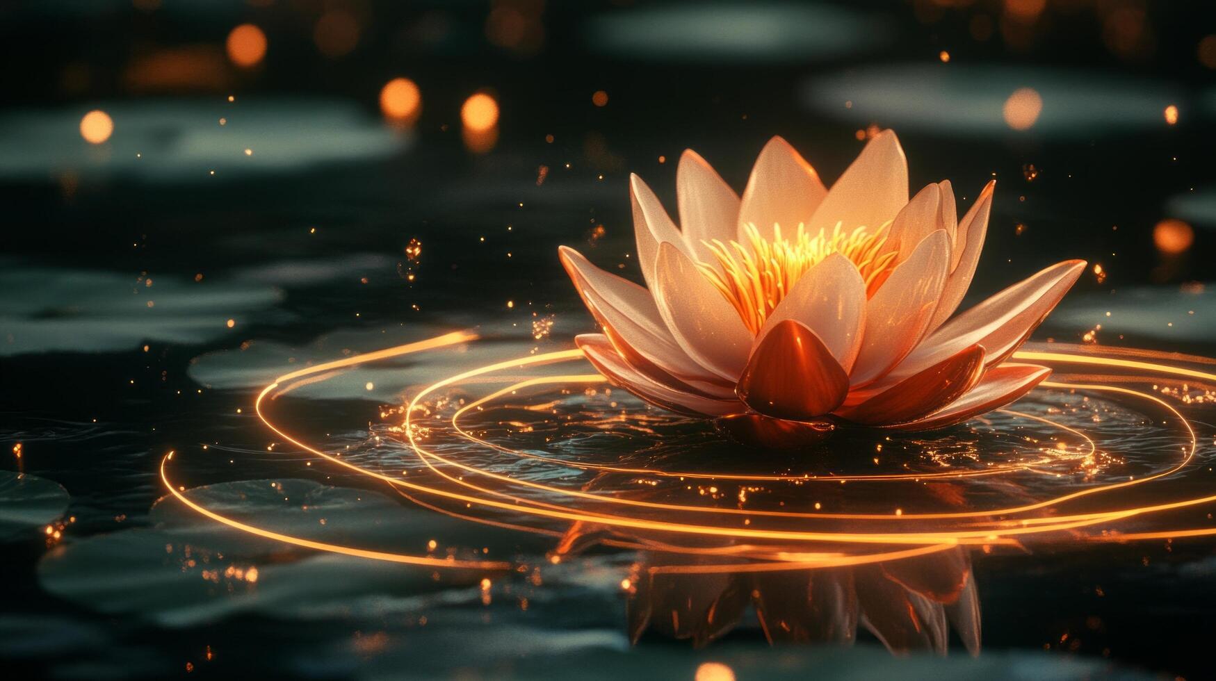 A lotus flower floating in water with lights photo