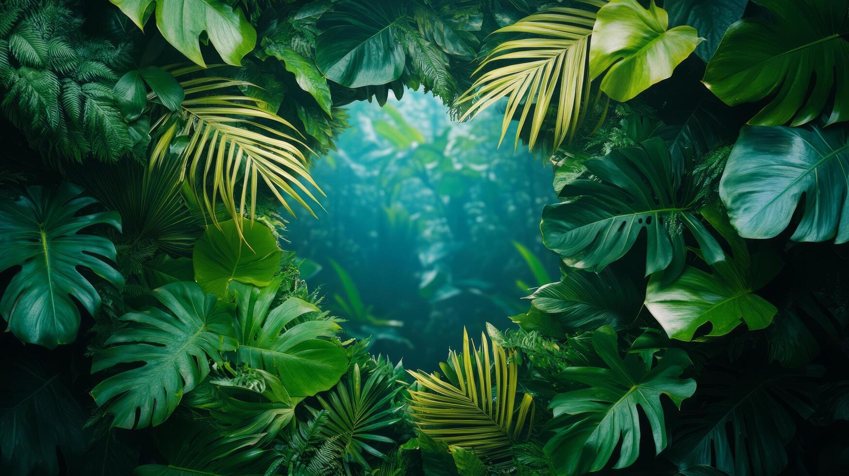 Tropical jungle background with green leaves and leaves photo