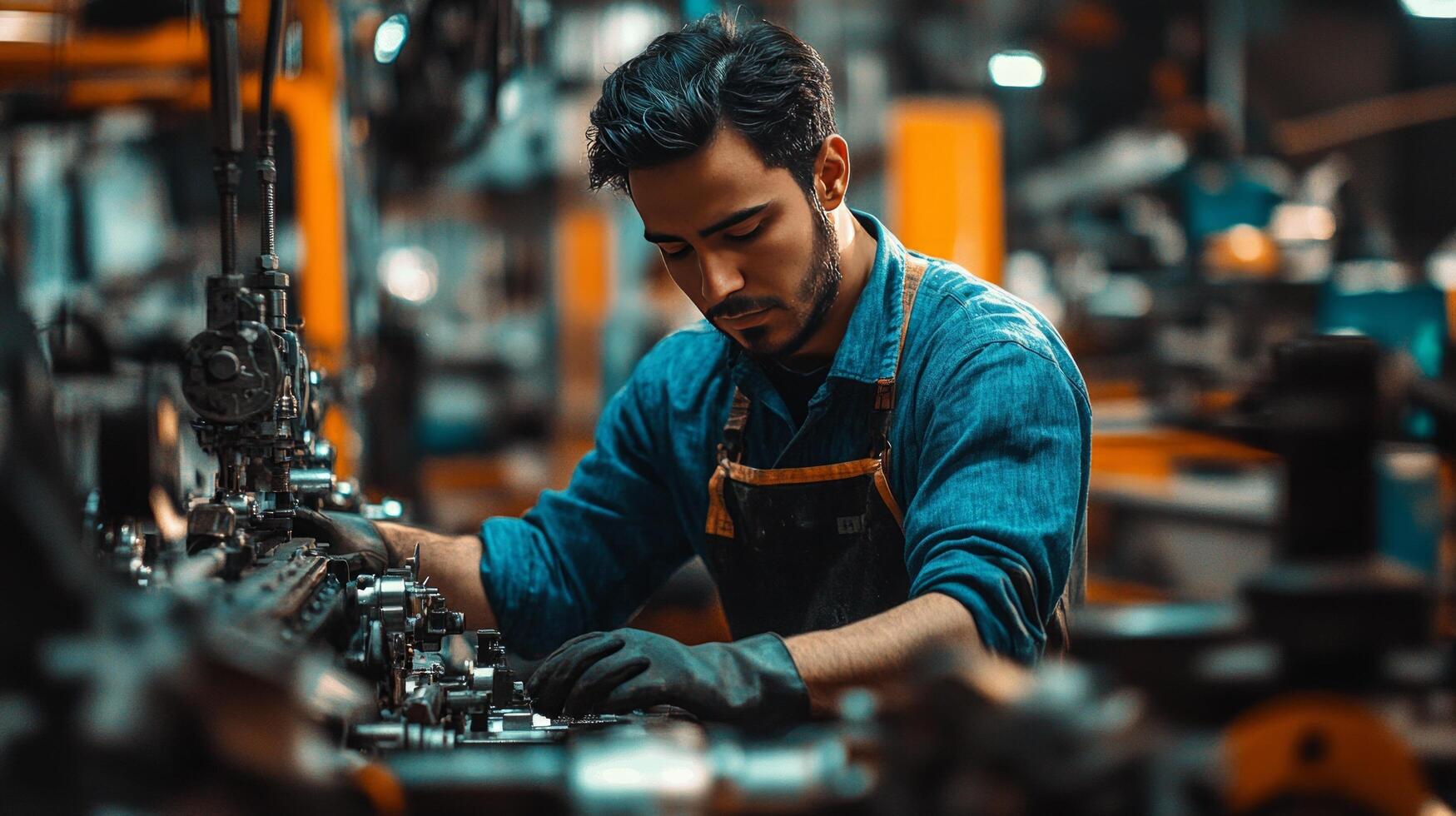 A man working on a machine in a factory photo