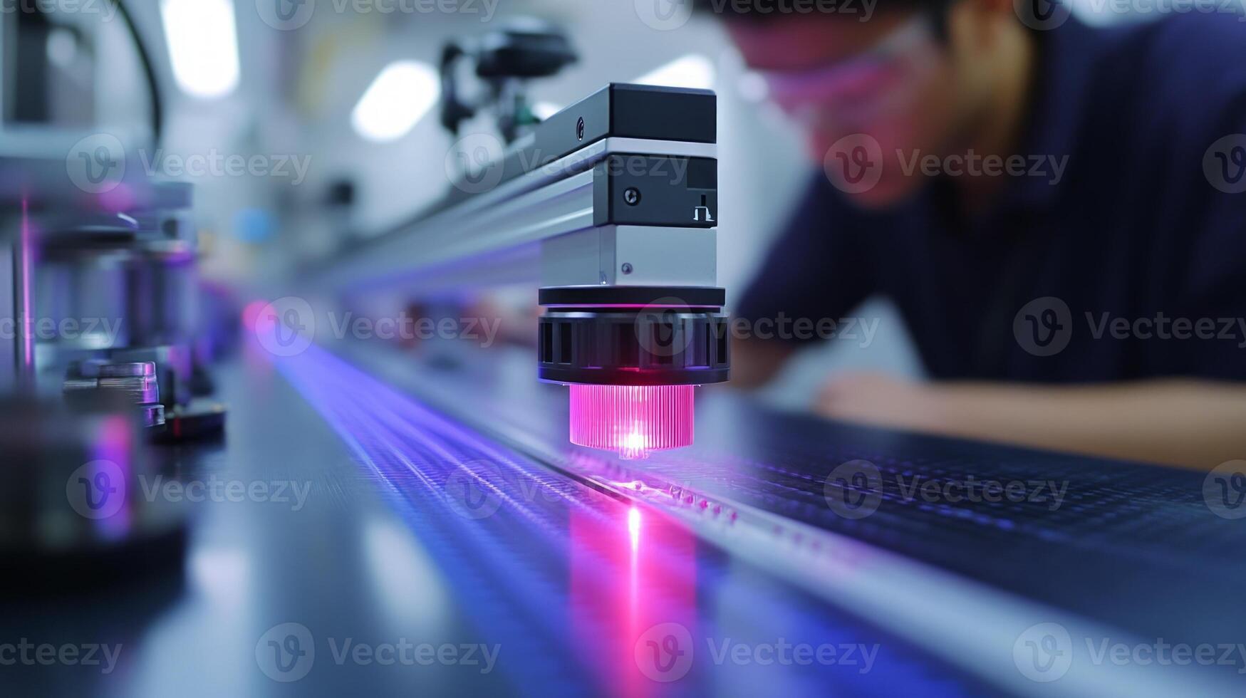 A man is working on a machine with a laser photo