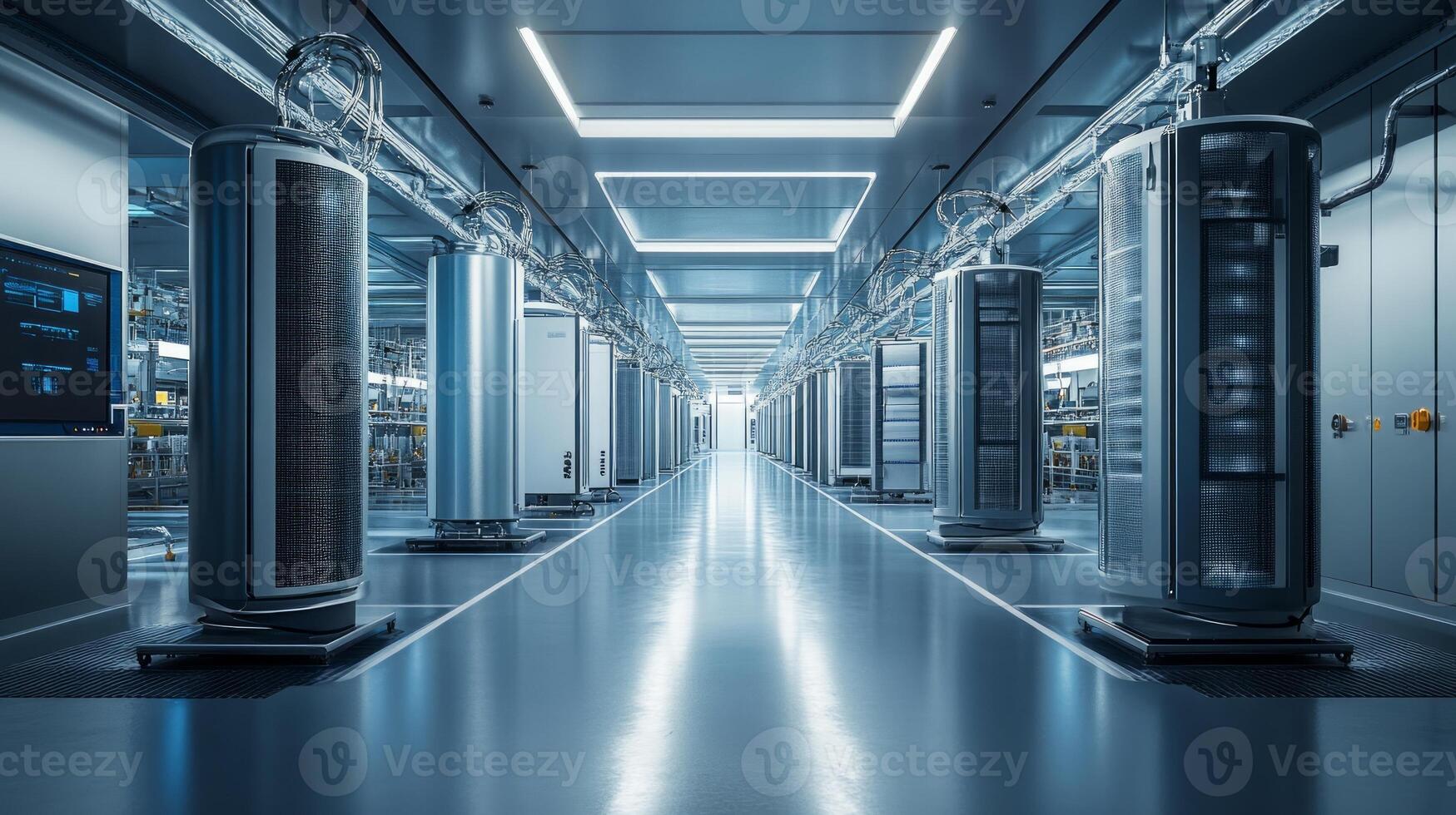 A long hallway with several servers in a data center photo