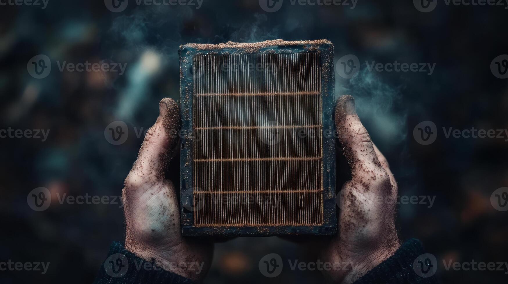 Hands holding a book with smoke coming out of it photo
