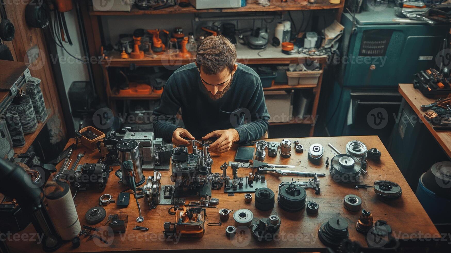 A man working on a machine in his workshop photo