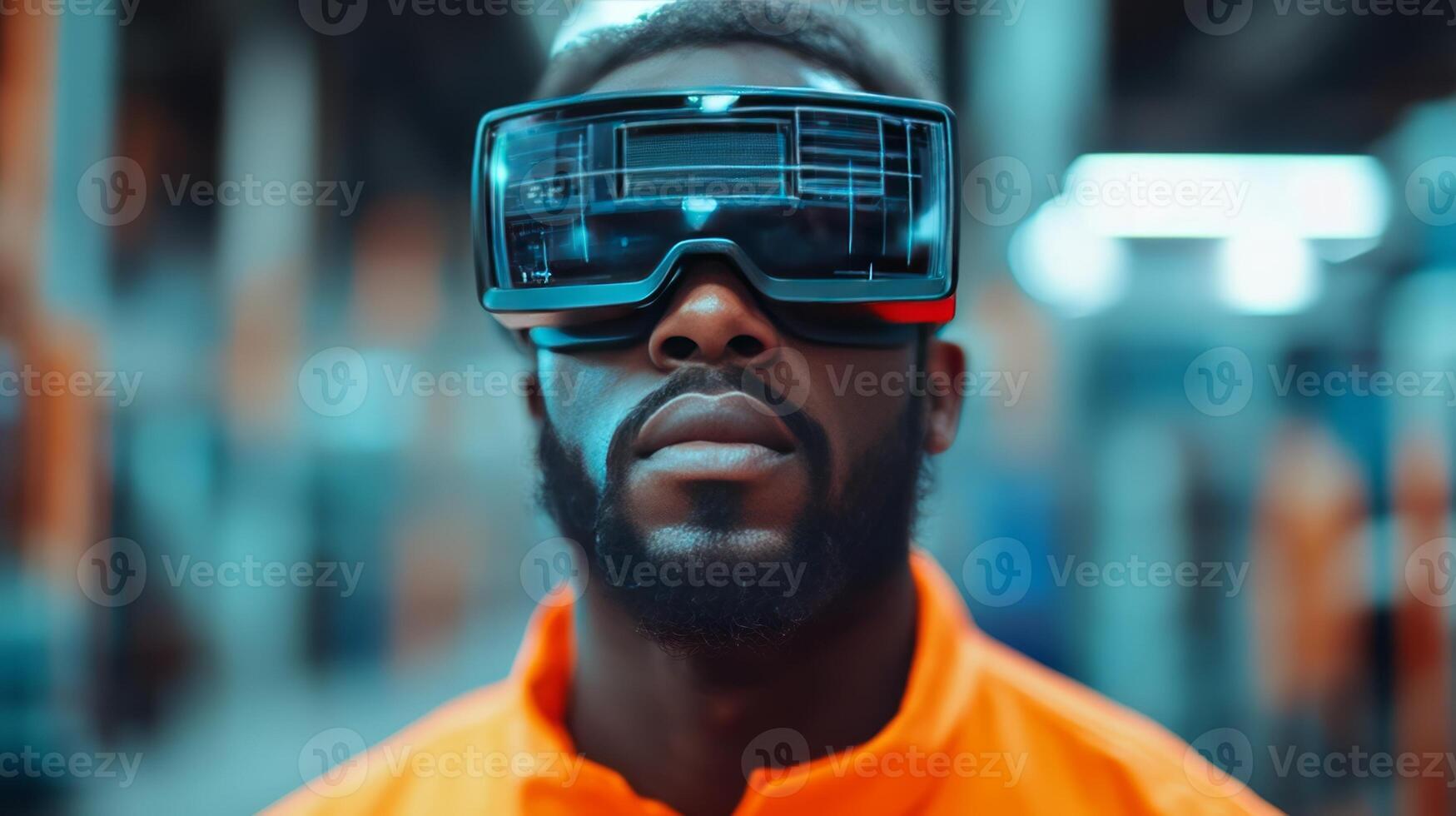 A man wearing a virtual reality headset photo