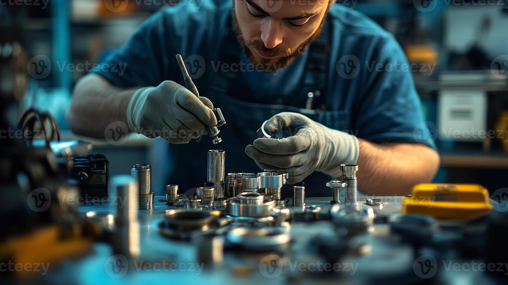 A man working on a machine in a factory photo
