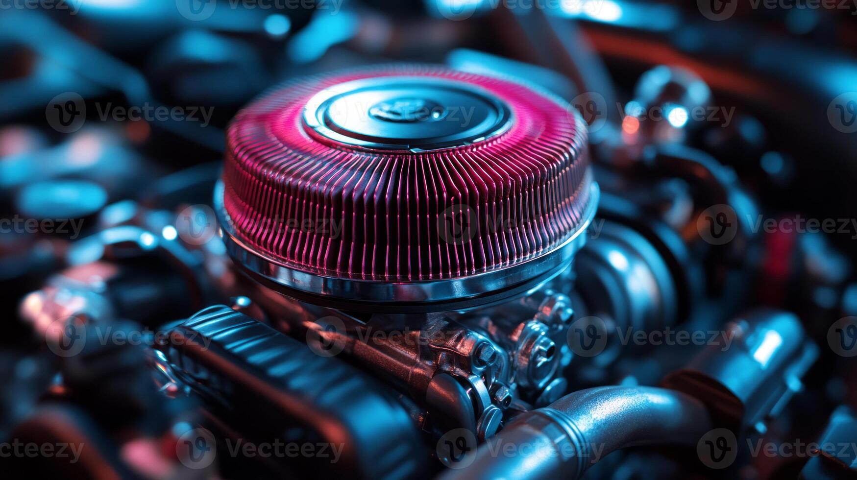 A close up of a red and pink engine photo