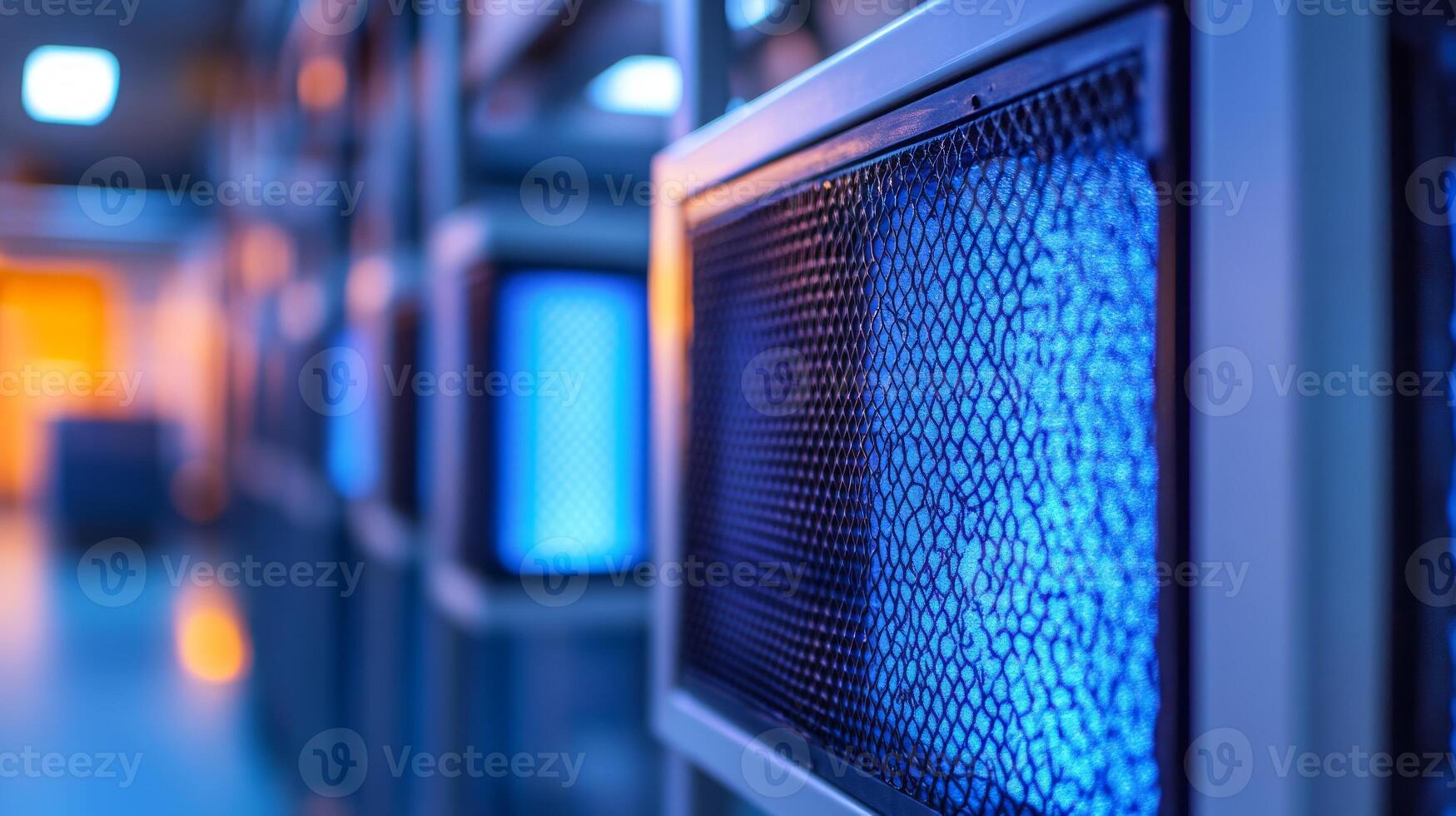 A close up of a computer monitor with blue lights photo