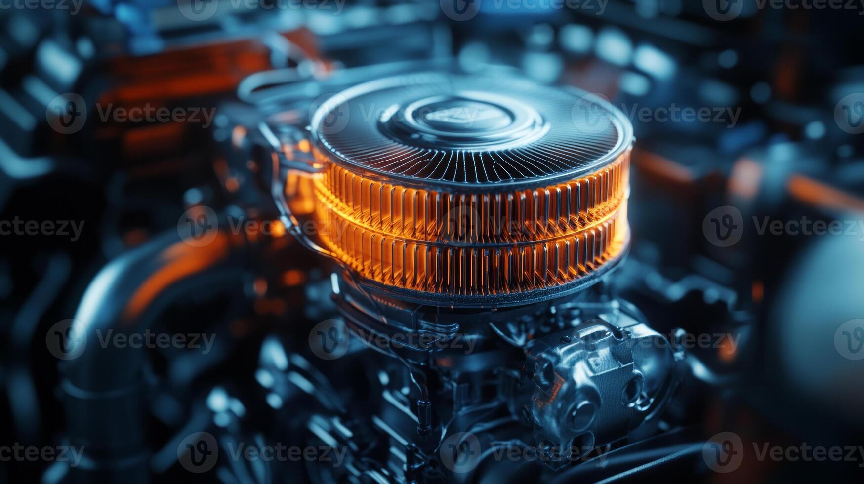 An engine with a bright orange glow photo