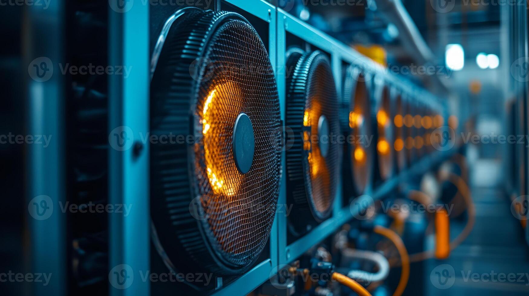 A row of computer fans in a data center photo