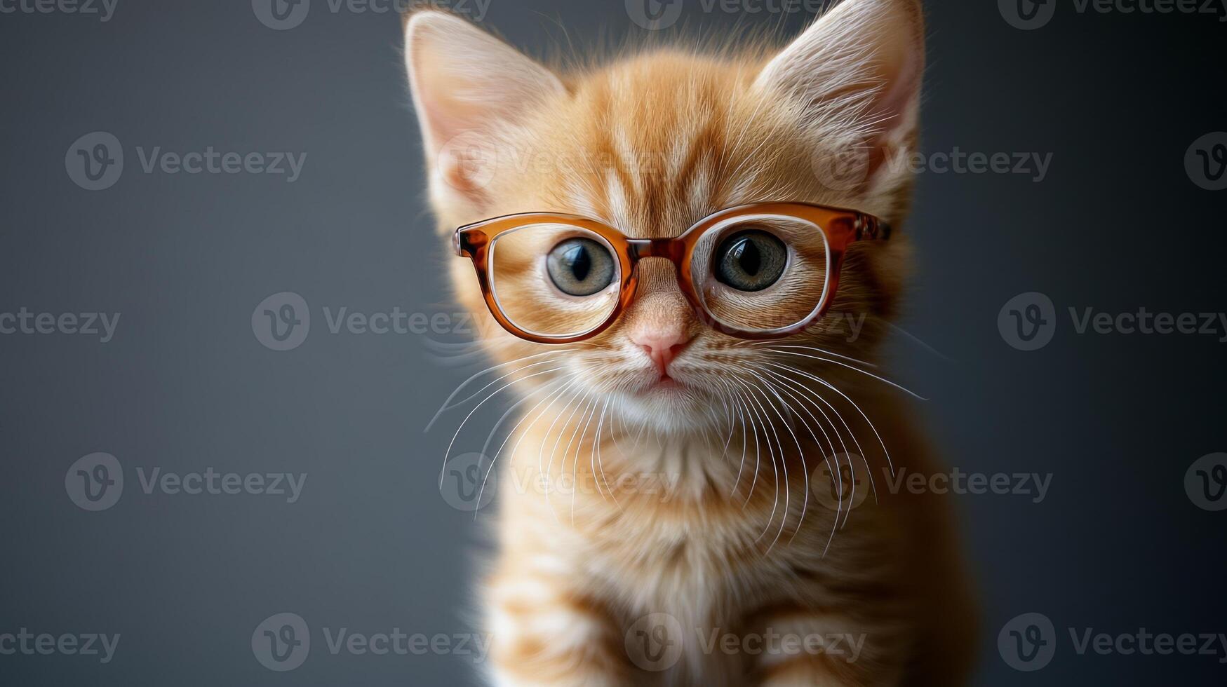 A small orange kitten wearing glasses photo