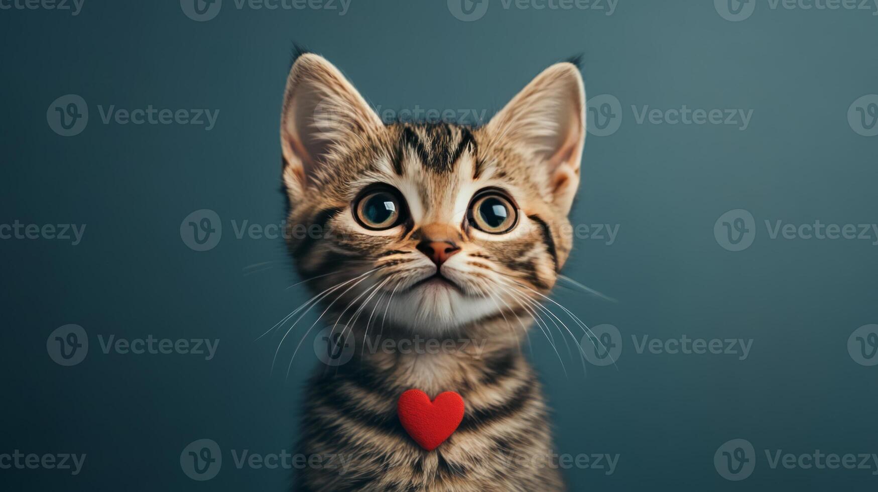 A cat with a red heart on its neck photo