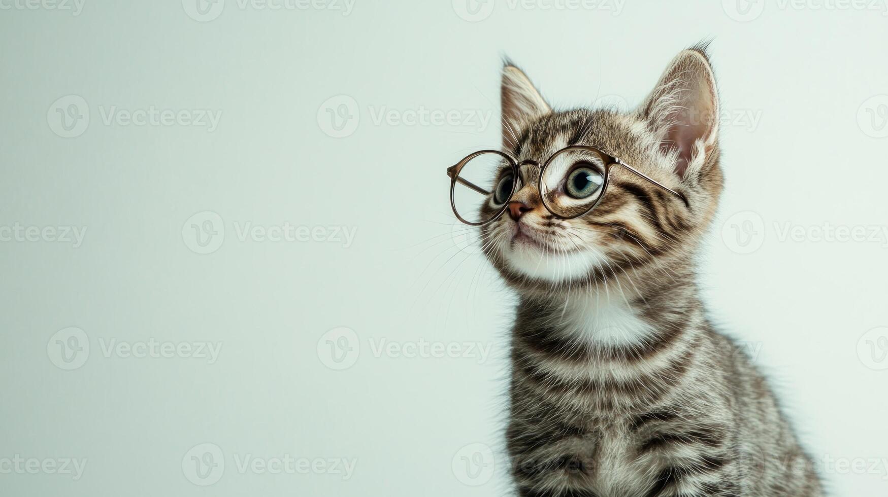 A cat wearing glasses on a white background photo