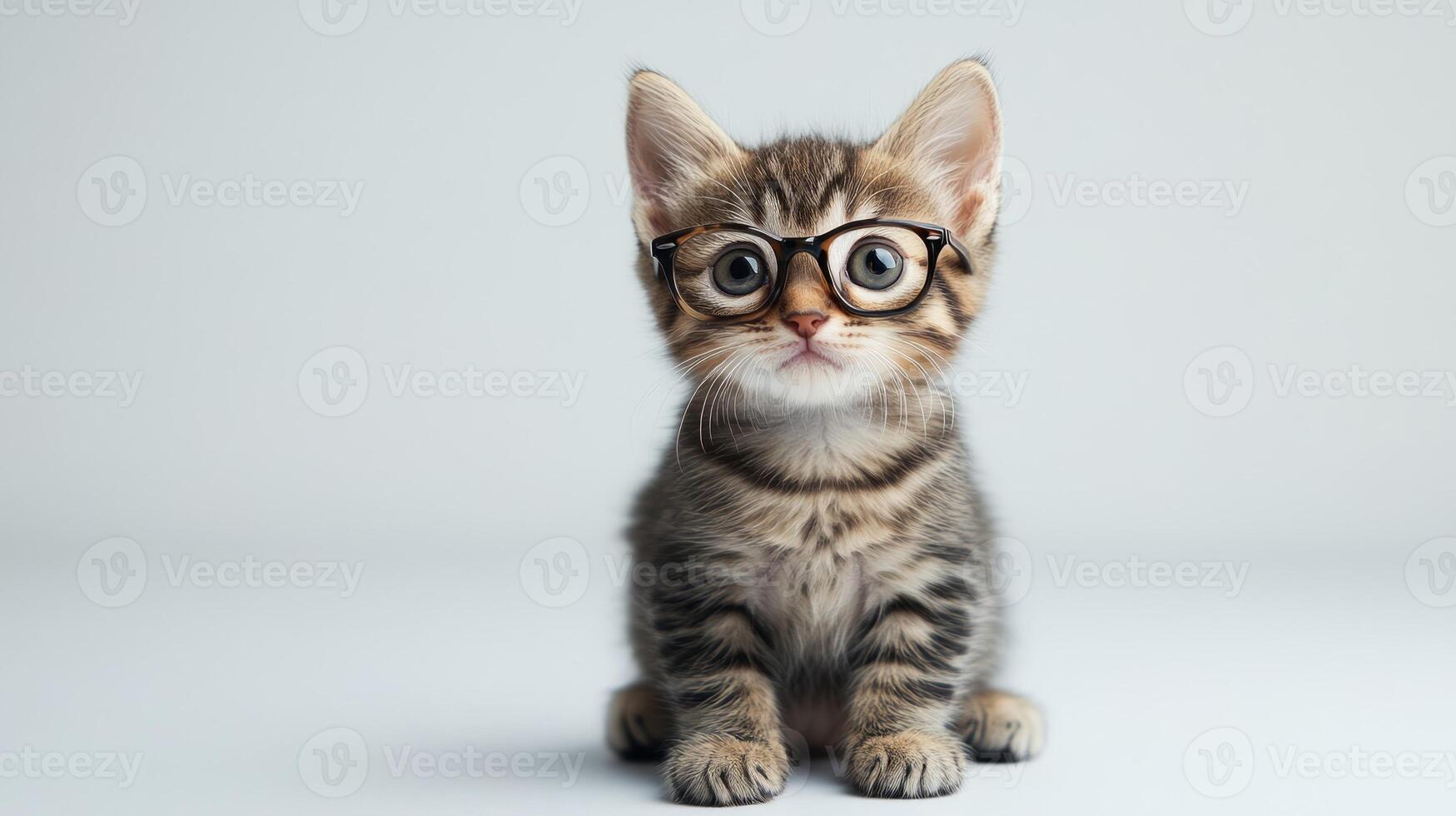 A cat wearing glasses on a white background photo