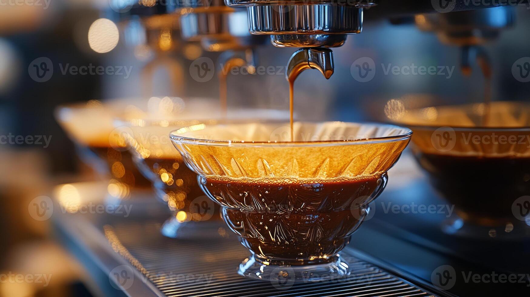 A coffee machine is pouring coffee into cups photo