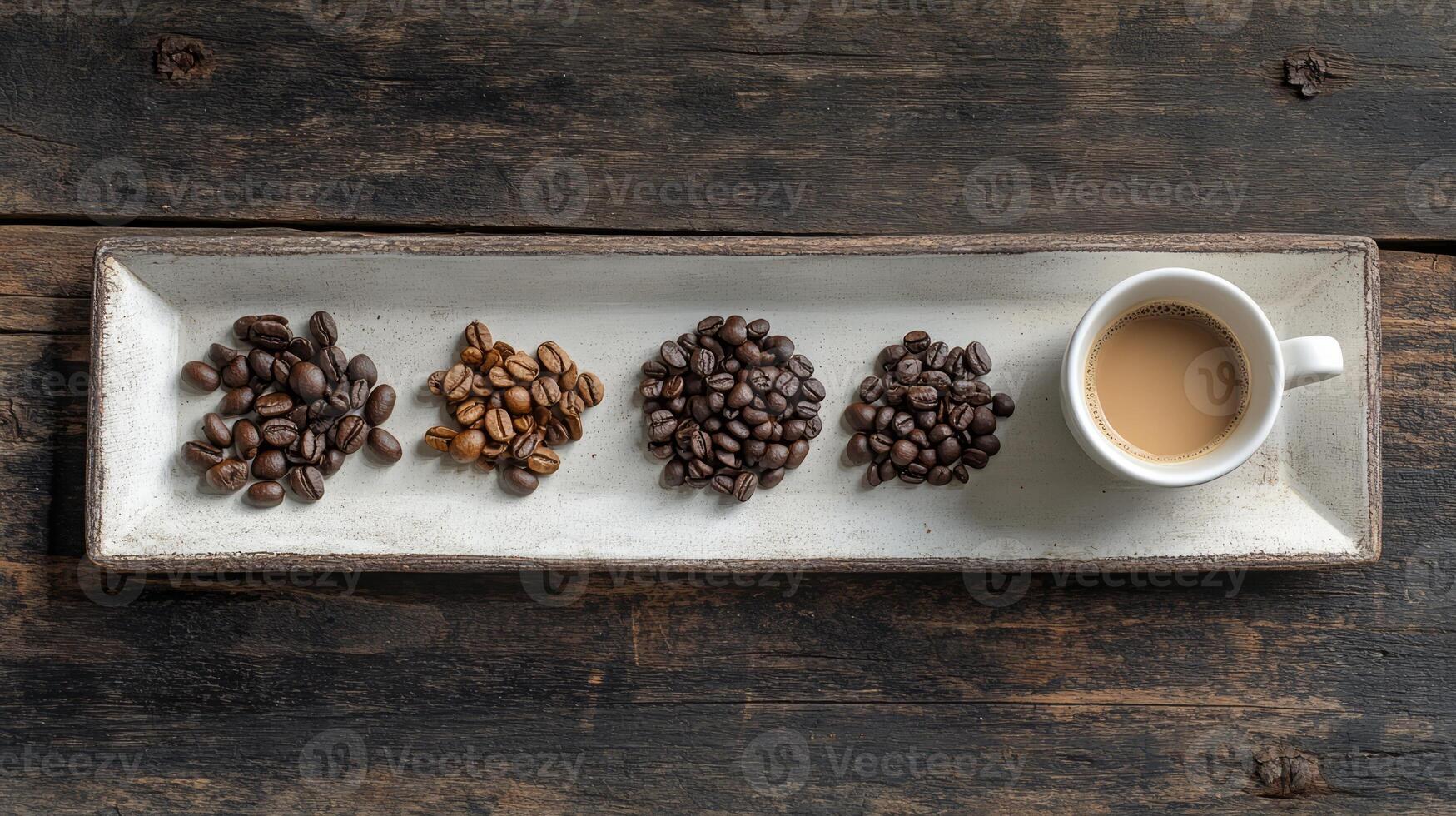 Coffee beans and coffee beans on a tray photo
