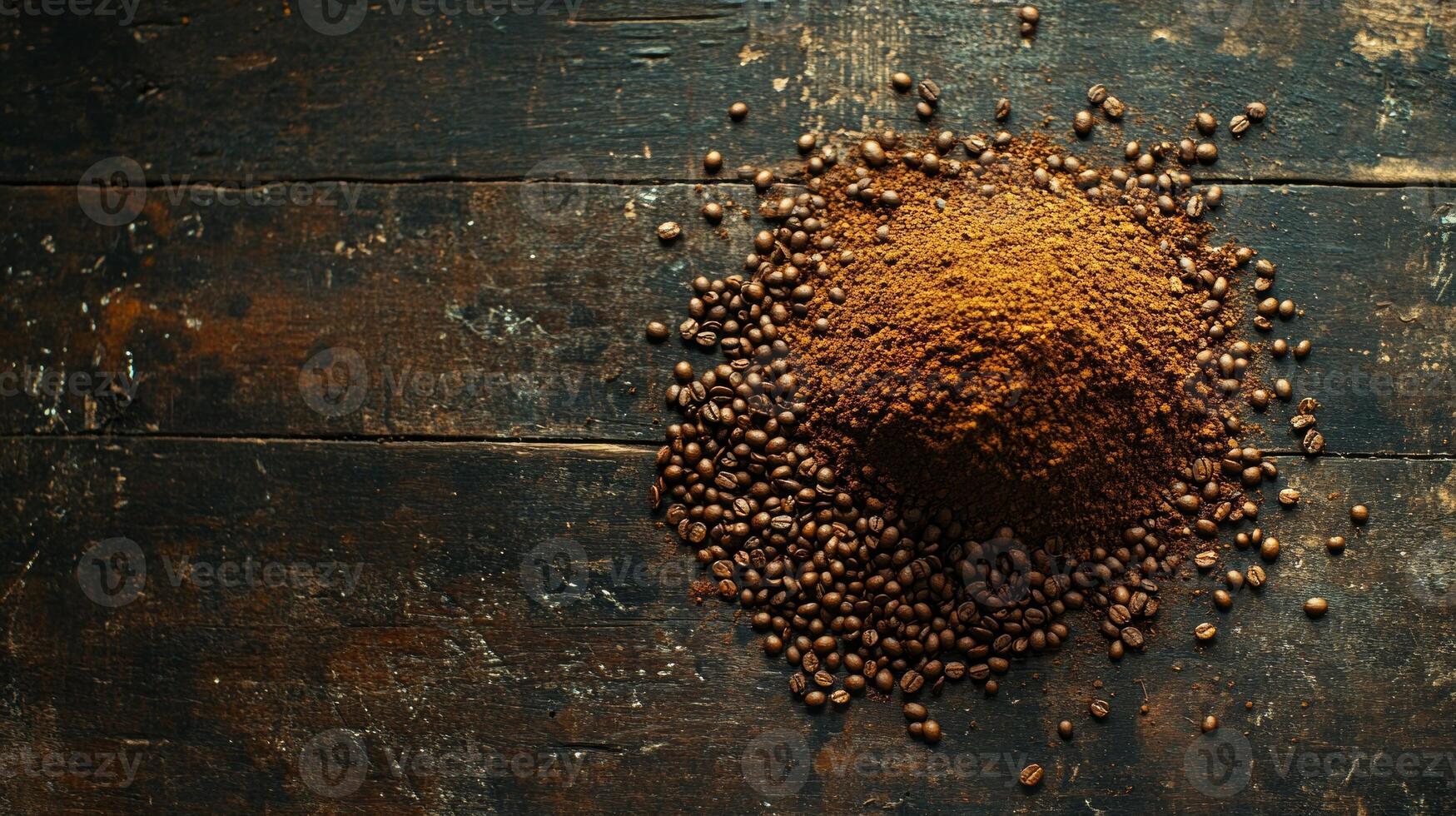 Cinnamon powder on a wooden table photo