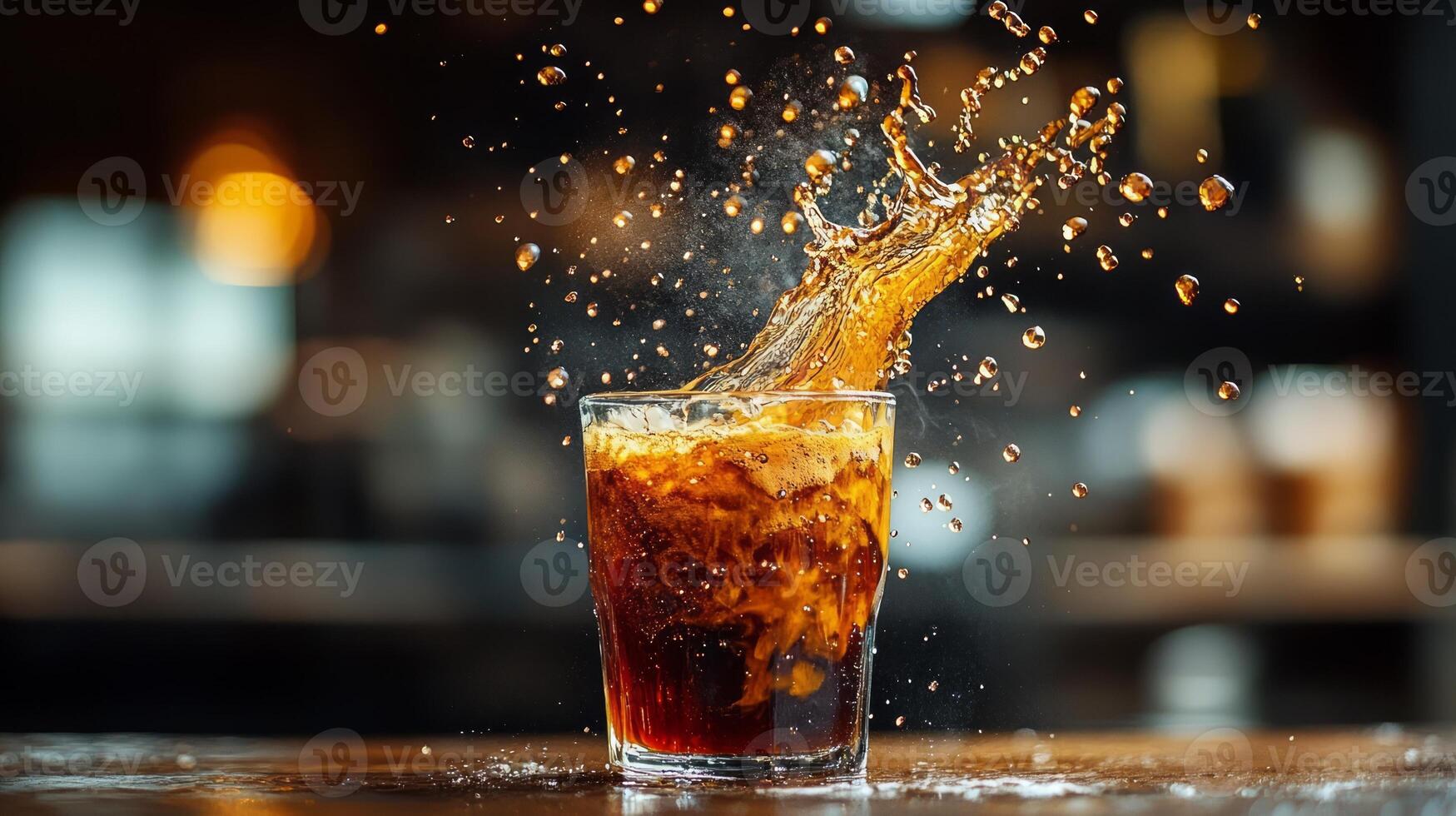 A glass of cola being poured into it photo