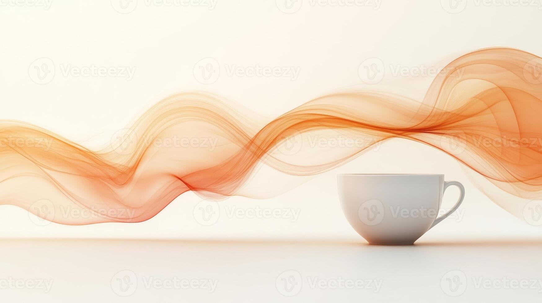 Coffee cup with smoke and orange wave on white background photo