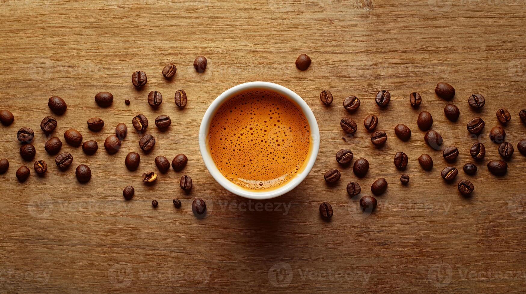 Coffee beans on a wooden table photo