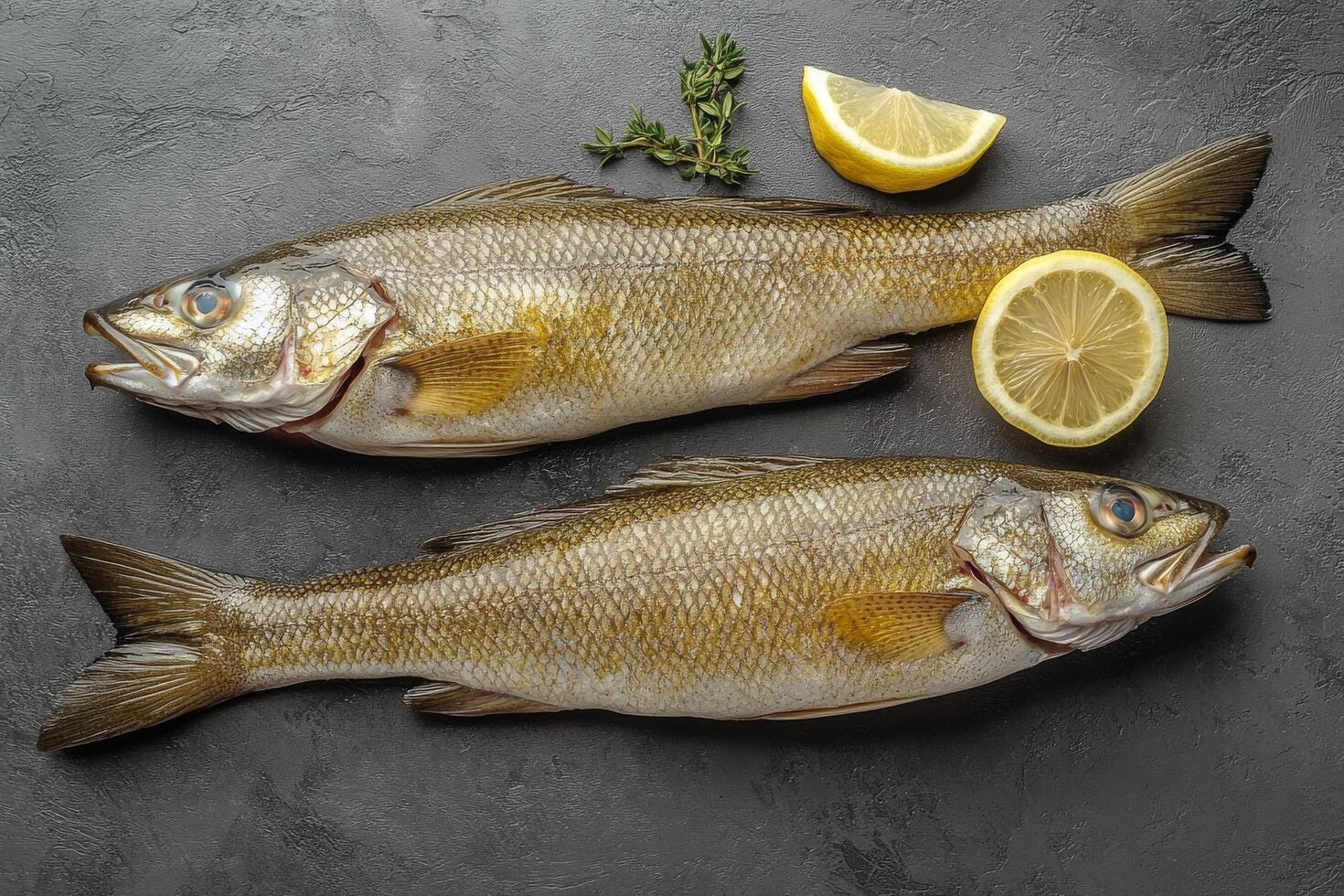 Freshly caught fish ready for preparation in a culinary setting on a stone surface photo