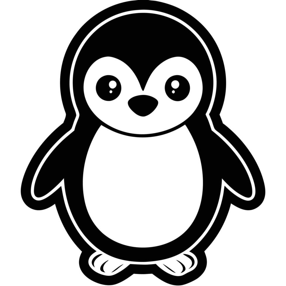 penguin sticker, black and white, on a white background vector